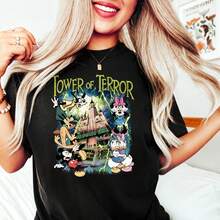 Disney Women's And Men's T-Shirts Retro Tower Of Terror Cartoon Character Printed Oversized T-Shirts, 100% Cotton Retro Short-Sleeved Casual Shirts, And Graphic Printing T-Shirts For  Studios Park Travel Matching Outfits - Black - View 1