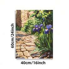 Enmarcado Póster de sendero de jardín,  de flores de iris, arte mural vintage, decoración clásica, pintura mural artística, ideal para regalo, decoración del hogar y dormitorio, adecuado para dormitorio, sala de estar, 1 pieza , plano 2D, perfecto para la decoración de la habitación. - Enmarcado - Ver 5