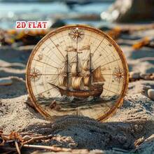 2D Flat Vintage Metal Sign - Old World Map, Detailed Sailing Ship, Framed Wall Art, Suitable For Living Room Decor, Ideal For Expressive Zones, Indoor Use, New Year Gift, 19.81x19.81cm, Coastal Home Decor, Perfect For Room Decoration (Random Hole Position) - A - View 4