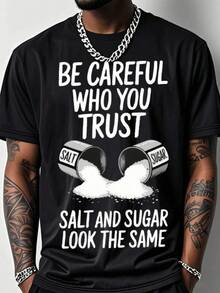 Solo una camiseta de manga corta juvenil para hombre, divertida para fitness, con estampado de sal y azúcar - algodón pesado de 200g, corte holgado, transpirable y cómodo, cuello redondo de manga corta, top deportivo casual de verano - Diseño de salero, especialmente hecho para amantes de la sal (lavable a máquina) - Fondo negro con estampado de cristales de sal blancos, top holgado para fitness al aire libre, patrón geométrico, moda adulta, diseño divertido con temática de sal, pijama de niña, una camiseta de manga corta. - Negro - Ver 7