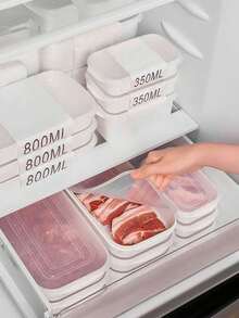 1pc Stackable Freezer Storage Container With Lid, Plastic Food Box Suitable For Meat, Vegetables And Fruits, Reusable Ultra-Thin Airtight Food Storage Box For Refrigerator, Freezer And Kitchen Organization - Multicolor - View 13