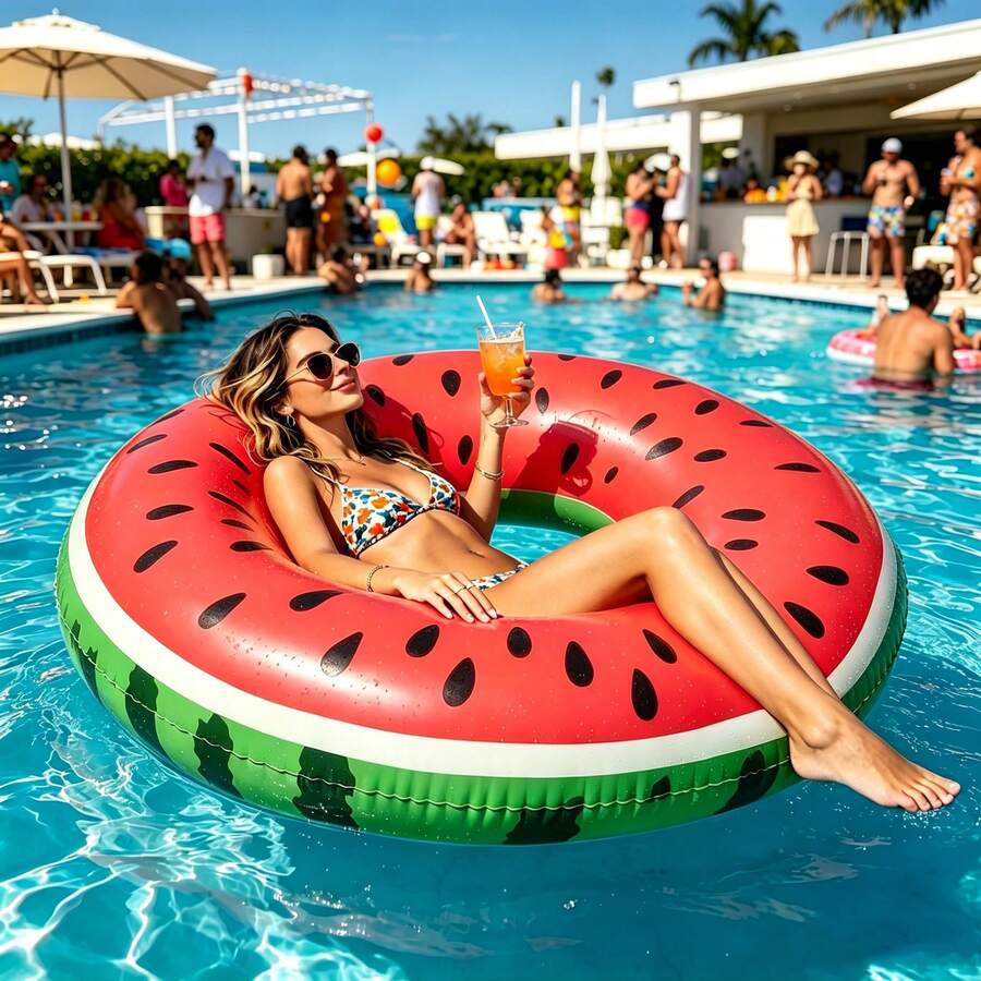 1 chiếc phao bơi người lớn PVC dày hình bánh donut xanh hồng và dưa hấu, phao bơi unisex chống lật chống cuộn cho thể thao dưới nước, bể bơi, tiệc bãi biển, kỳ nghỉ, quà tốt nghiệp/Ngày của Mẹ/Ngày của Cha - Nhiều màu - Xem 1