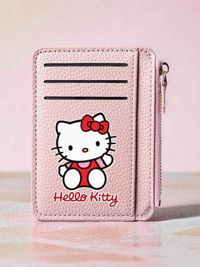 SANRIO 1PC Ví đựng thẻ Hello Kitty có ngăn khóa kéo đựng tiền xu, bao đựng thẻ nhiều ngăn mỏng, ví đựng thẻ mỏng có ngăn khóa kéo, thẻ nhiều ngăn di động, bao đựng thẻ nhiều ngăn có ngăn khóa kéo, ví đựng thẻ nhỏ gọn cho nữ
