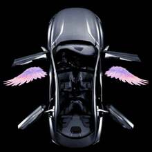 2pcs Pink Purple Gradient Wing Pattern Car Door Welcome Lights, Fashionable Car Accessories, Wireless Easy Installation, Battery Not Included, Romantic Gift For Car Owners - Pinkish-purple Wings - View 2