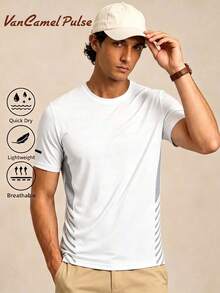 Vancamel Pulse Kaos Olahraga Pria Lengan Pendek Berbahan Jala, Bernapas, Motif Titik-titik, Ringan, Cocok untuk Lari, Latihan, dan Aktivitas Sehari-hari di Rumah. - Putih - View 1