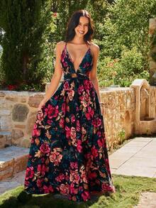YkhahaKARISMINA Vestido de una pieza con cuello en pico, espalda abierta cruzada y estampado de leopardo para primaveraYkhaha - Negro - Ver 6