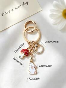 1pc Cute Rabbit & Mushroom Alloy Keychain, Suitable For Women Bag Pendant, Car Key Chain, Couples Birthday & Holiday Gift - Multicolor - View 5