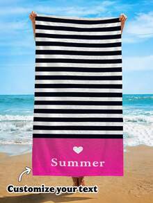 1pc Pink Striped Summer Custom Beach Towel, Quick Absorbent Lightweight Fast Drying, Suitable For Beach, Pool, Spa, Personalized Design, Minimalist Elegant, Multifunctional, High Quality, Unique, Ideal Gift For Men, Tea Room, Home, Garden, Office, Anniversary, Valentine's Day, Mother's Day, Birthday, Father's Day, Graduation, Wedding, Housewarming, Everlasting Love - Multicolor - View 1