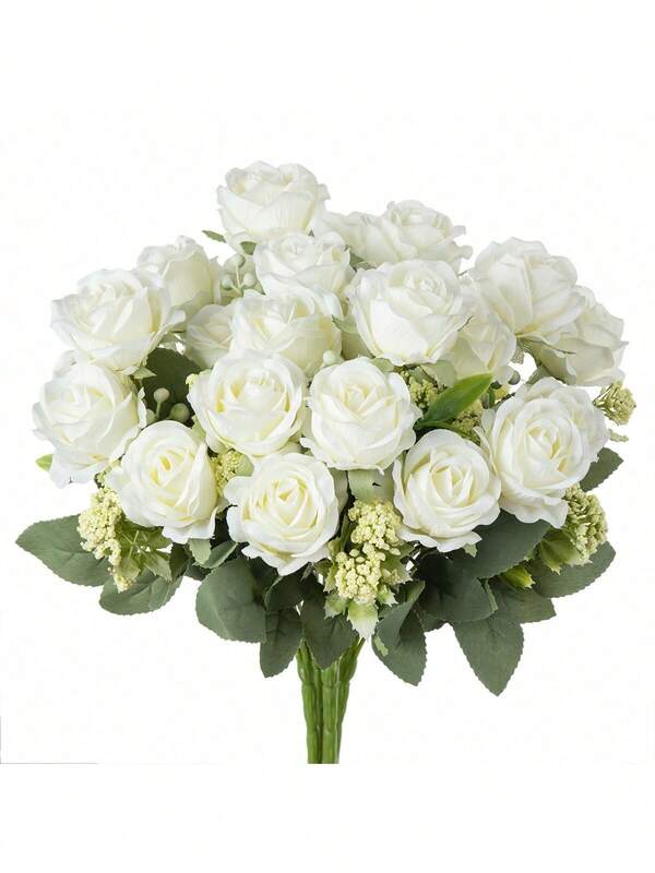 1/3pcs Artificial Silk Rose Flower Bouquet With Fake Foam Fruits, Suitable For Spring/Autumn Decor, Valentine's Day Bridal Bouquet, Wedding Vase, Home, Room, Dining Room, Bedroom, Bathroom, Kitchen Decor, Mother's Day, Holiday Birthday Party, Outdoor Garden Decoration