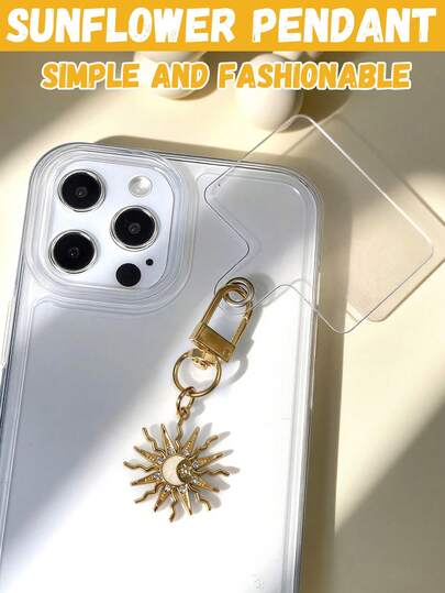 1 Peça Pingente de Telefone Retrô Luxuoso do Deus Sol, Chaveiro de Estrela e Lua com Strass, Acessório Elegante Anti-Perda, Decoração de Telefone, Item Pequeno e Fofo (O Tamanho Real Pode Diferir Ligeiramente da Foto Devido ao Ângulo de Filmagem e Ampliação)