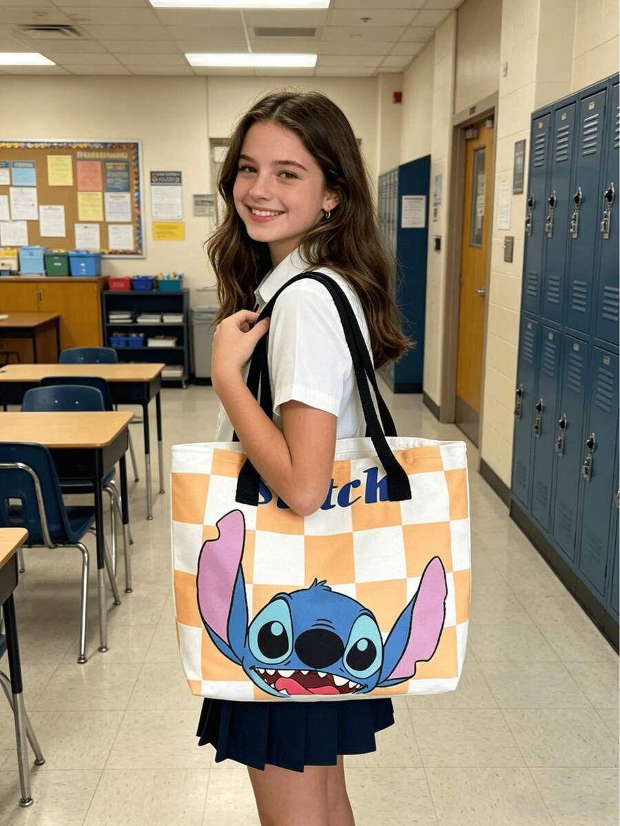 Túi tote in hình hoạt hình dễ thương Lilo & Stitch & Angel của Disney, túi đeo vai bằng vải canvas in họa tiết da báo màu hồng, túi xách tay thường ngày in hình Stitch & Angel, túi đeo vai thời trang in hình nhân vật Disney, túi xách tay nhẹ nhàng thường ngày. - Nhiều màu - Xem 1