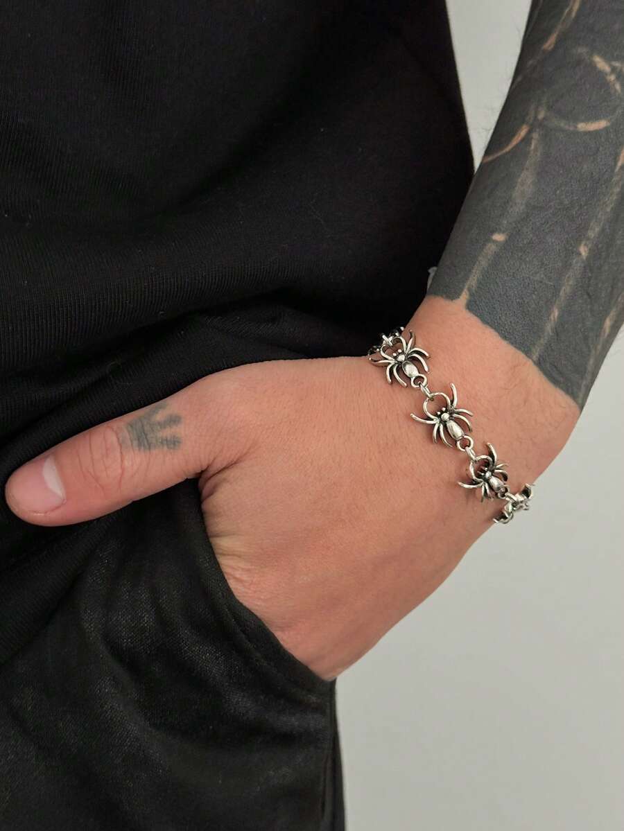 1 pieza Pulsera de cadena de araña estilo gótico minimalista de moda para hombres