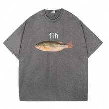 Camiseta vintage lavada con divertido de Fih Fish - Gris - Ver 5