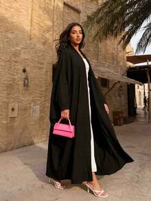 1pc Women's Lightweight Breathable Yellow Batwing Sleeve Robe, Simple Elegant Design, Suitable For Daily Wear, Holiday Occasions And Versatile Gatherings - Black - View 1
