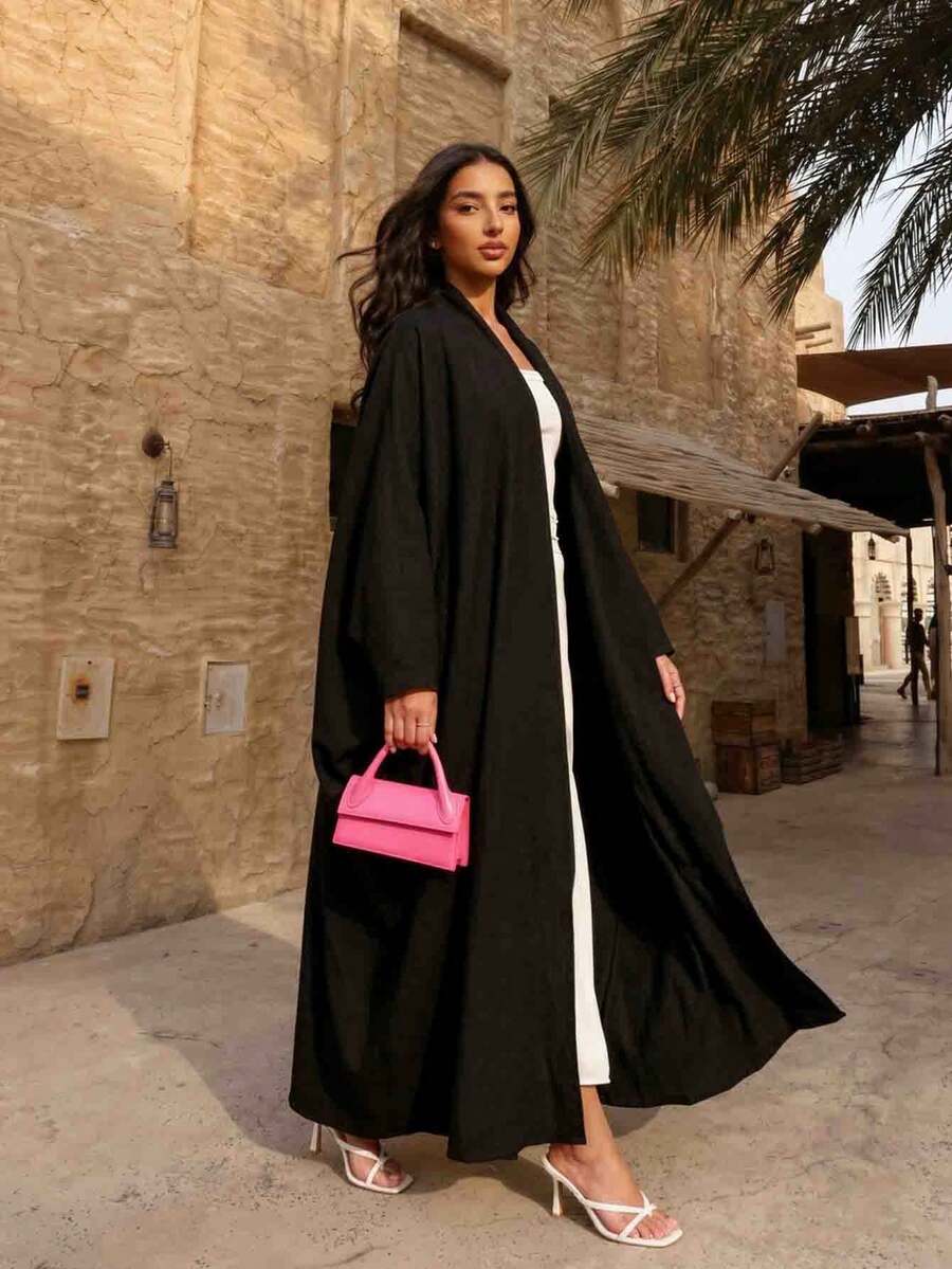 1pc Women's Lightweight Breathable Yellow Batwing Sleeve Robe, Simple Elegant Design, Suitable For Daily Wear, Holiday Occasions And Versatile Gatherings - Black - View 1