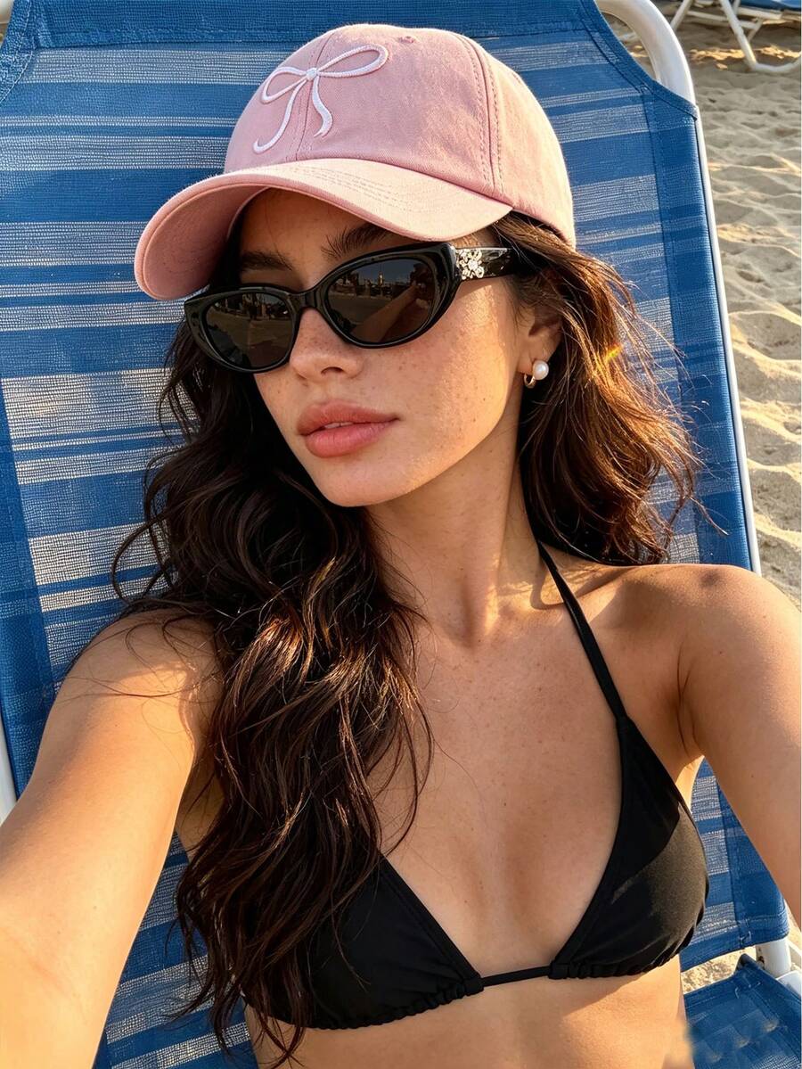1 chiếc mũ lưỡi trai cotton giặt mềm, mũ dad hat thêu nơ vành cong, mũ chống nắng ngoài trời cho nữ, phụ kiện thường ngày mùa xuân hè - Nhiều màu - Xem 1