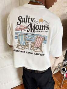 Round Neck Landscape And Letter Print Casual Versatile Daily Wear Short Sleeve T-Shirt - White - View 1