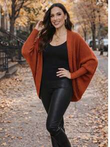 Women's Knitted Warm And Elegant Cape Coat Cardigan Blouse - Bronze - View 2