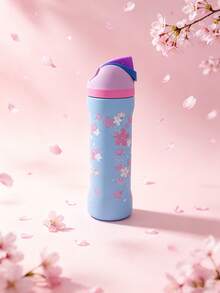 OwaIa&Starrbuckss Jointly-Designed Cherry Blossom Pattern Large Capacity Stainless Steel Water Bottle,24oz/710ml,With A Straw,Exquisite Appearance,Keeps Drinks Hot Or Cold,Can Hold Iced Drinks And Water,Suitable For Leisure,Work,Sports,Indoors And Outdoors,Perfect Gift Choice - Màu xanh nhạt - Xem 4