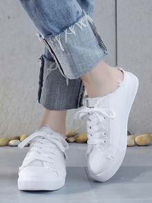 Women's Fashionable And Versatile Outdoor White Lightweight Half-Slip Canvas Flat Non-Slip Comfortable Casual Shoes For Spring, Summer And Autumn. - 白色 - 查看 4