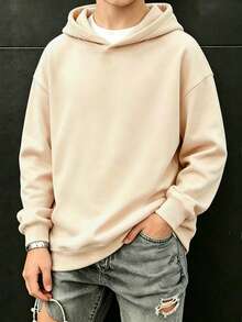 Boys' Solid Color Long Sleeve Sweatshirt, Comfortable And Soft, Suitable For Travel, Shopping And School Casual Wear - Apricot - View 2