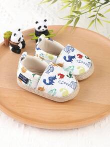 1 Pair Boys Girls Cartoon Dinosaur Design Slip-On Flat Sneakers, Infant Walking Shoes, Spring Autumn Summer Winter - White - View 3