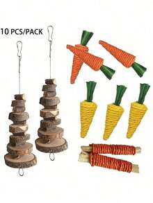 Happy Pet Rabbit Toys/Rabbit/Guinea Pig Toys, Rabbit Chew Toys, Multi-Piece Rabbit Toys, Handmade Chew Toys Suitable For Guinea Pigs, Hamsters, Small Rodents, Birthday Gifts, Holiday Gifts 14pcs/7pcs/3pcs Set - View 14