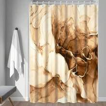 Brown Shower Curtain Ombre Tan Marble Shower Curtain Set Modern Aesthetic Ink Texture Waterproof Bathroom Curtain With Hooks 72x84 Inch - Abrown - View 3