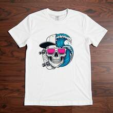 VintageSurf Skull T-Shirt | Skateboard Wave Graphic Tee | Cool Beach Punk Streetwearsummer Tops - 白色 - 查看 1