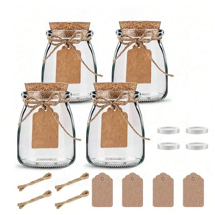 1/5 buah Toples Kaca dengan Tutup Gabus dan Label - 3,3oz/100ml, Botol Harapan Buatan Tangan, Toples Suvenir Pernikahan, Toples Penyimpanan Serbaguna, Peralatan Dapur, Cocok untuk Dapur, Ruang Penyimpanan Makanan, Kerajinan Tangan, Berkemah, dan Dekorasi Rumah - MultiWarna - View 1