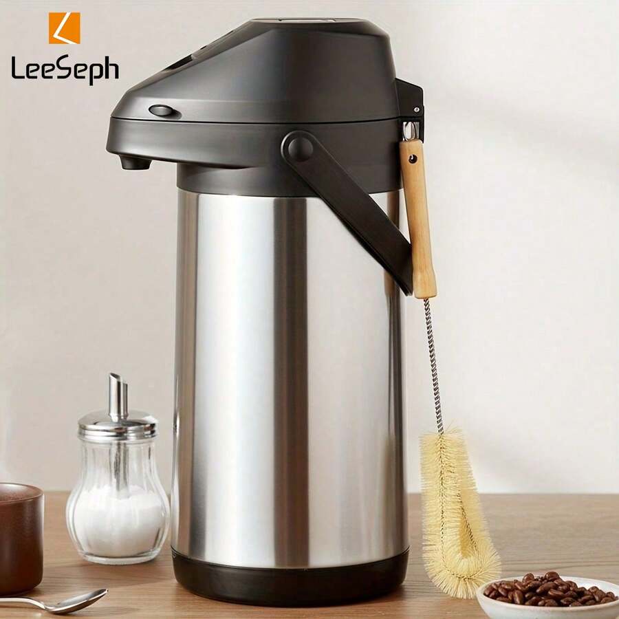 135oz/4L Pressurized Hot Coffee Dispenser With Pump And Brush, 24-Hour Thermal Insulation Stainless Steel Beverage Dispenser With Pull Rod For Hot/Cold Water, Unique Winter Gift - Multicolor - View 1