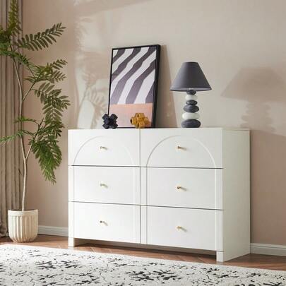 Chest Of Drawers With 6 Drawers – White Chest Of Drawers With Doors For Living Room And Bedroom, Dimensions: 82 Cm High X 120 Cm Wide X 40 Cm Deep.