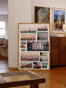 1pc Frameless Collage Fashion City Travel Wall Art Print, Minimalist Urban Poster For Apartment, Living Room, Bedroom, Dorm, Party Decoration, Best Gift Choice, Back To School, Funky Posters, Vintage Decor, College Dorm Essentials - City Travel - View 2