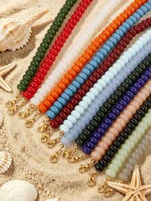 1pc European And American Bohemian Simulated Stone Abacus Beaded Short Necklace, Stainless Steel Accessories, Suitable For Holiday And Beach - Handmade Beaded Faux Stone Stainless Steel Necklace - View 9