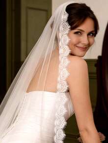 1pc 1 Meter Long Lace Bridal Veil, Elegant Wedding Dress Accessory, Suitable For Cathedral Wedding - Multicolor - View 4