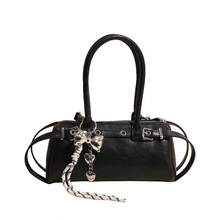 Bolso bandolera vintage de piel sintética suave, bolso de hombro, bolso inclinado, para ir al trabajo, de compras, para citas y otros bolsos de mujer. - Negro - Ver 3