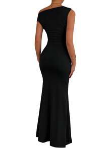 Women's Long Sleeveless Dress With Train, Colored For Wedding, Date, Ceremony And Events - 黑色 - 查看 11