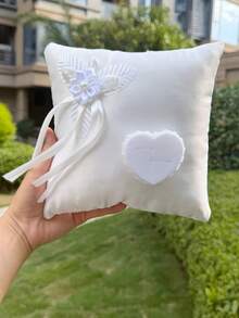 1pc White Satin Ring Tray With Flower And Heart Ring Holder, Elegant Wedding Ring Pillow With Pearl Decor, Suitable For Wedding Ceremony, Bridal Party And Proposal - View 8
