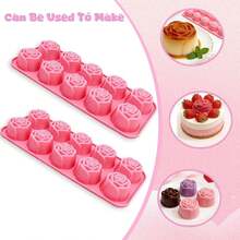 2 Pack 20 Cavity Rose Shaped Silicone Chocolate Molds, Heat Resistant Non-Stick Baking Tray, Easy Release & Clean, For Chocolate Candy Mousse Cake Dessert, Valentine Mother's Day Party Home Baking Decor - 2 Pink Items - View 10
