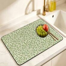Luckybutterfly 2pcs Floral & Plant Pattern Multipurpose Absorbent Mats, 2 Different Polyester Waterproof Countertop Protector Pads, Suitable For Kitchen, Dining Table, Dish Drying, Washing Machine, Coffee Maker, Bathroom Vanity, Kitchen Accessories, Party Supplies - Orange Floral Pattern + Green Plant Leaf Pattern - View 6