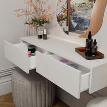 Table de maquillage multifonctionnelle avec grand espace de rangement dans le tiroir, étagère de rangement cosmétique de 110 cm de large économisant l'espace. Disponible en deux couleurs, idéale pour ranger les produits de soins de la peau, les cosmétiques et les articles de toilette dans les chambres à coucher et les salles de bain. - Multicolore - Voir 1