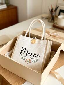 Teacher Print Linen Tote Bag, Teacher Appreciation Handbag, Teacher's Day Gift, Reusable Printed Tote Bag, Suitable For Commuting And School, Back To School - Multicolor - View 4