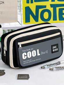 1pc So Cool Pencil Case Pen Bag Flip Front Pocket Multi Mesh Storage Pouch For Stationery School Student, Back To School, First Day Of School - Multicolor - View 8