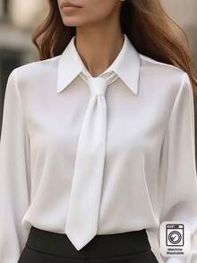 1pc Women's Pure White Hand-Made Outfit With Tie - White - View 3