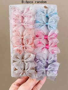 12/6pcs Girls Multi-Color Sequin Bow Hair Clips Hair Accessories Headwear Top Clips Back Clips Side Clips Alligator Hair Clips For Daily Use - Multicolor - View 8