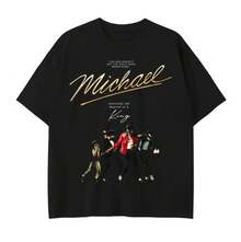 T Shirt Film2026 , King Of Pop, Halftone T Shirt,Suitable For Daily Wear Or Going Out With Friends,Soft And Breathable Cotton Fabric,There Are Many Sizes To Choose From,Oversized T Shirt - Street Style / In  Very Popular / Daily Leisure / Fashionable Appearance - 黑色 - 查看 1