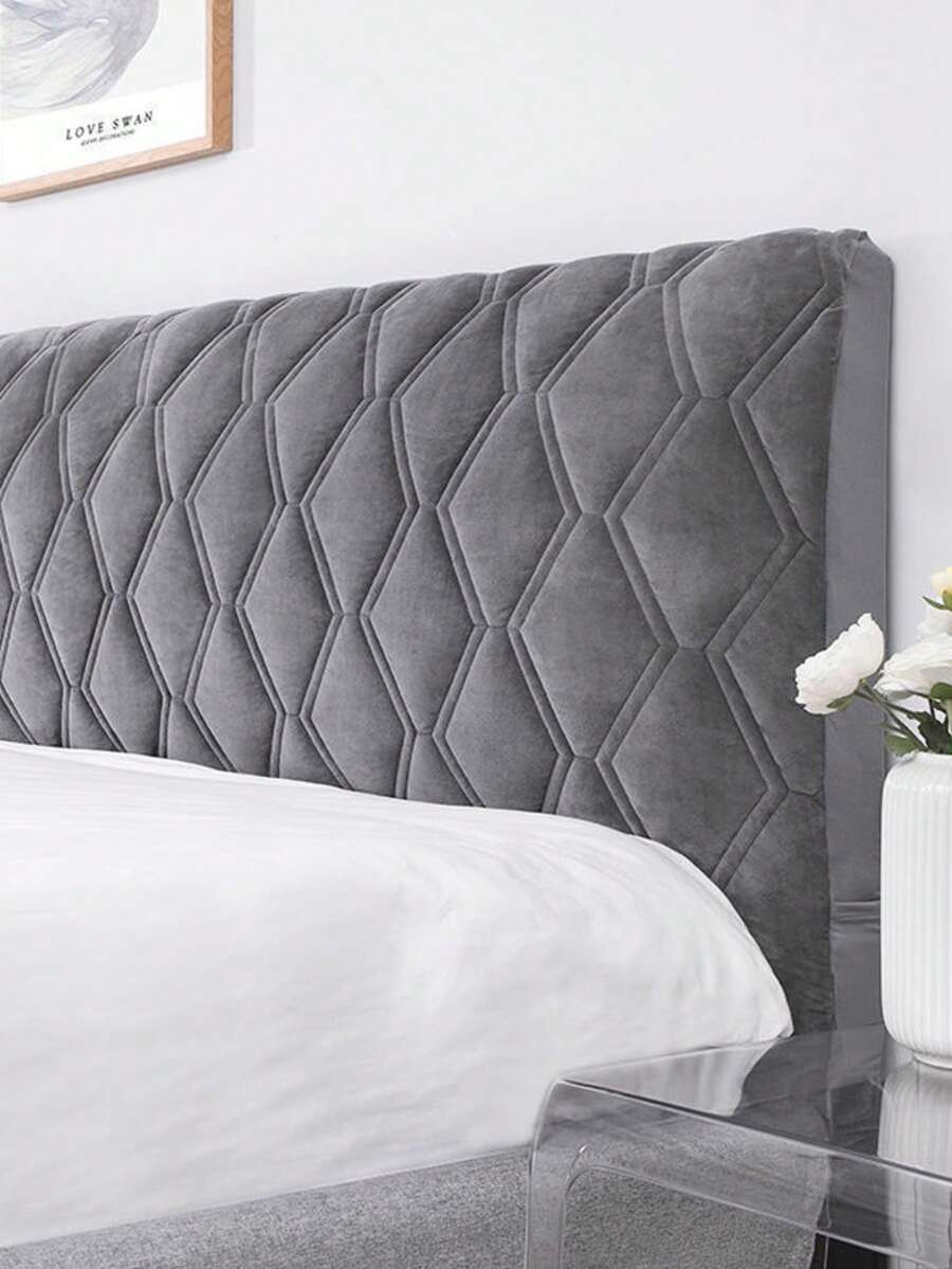 1pc Full Coverage Velvet Headboard Cover, Ultra Soft Headboard Cover, Ultra Soft Smooth Quilted Headboard Cover, Thickened Solid Color Bed Back Dust Cover