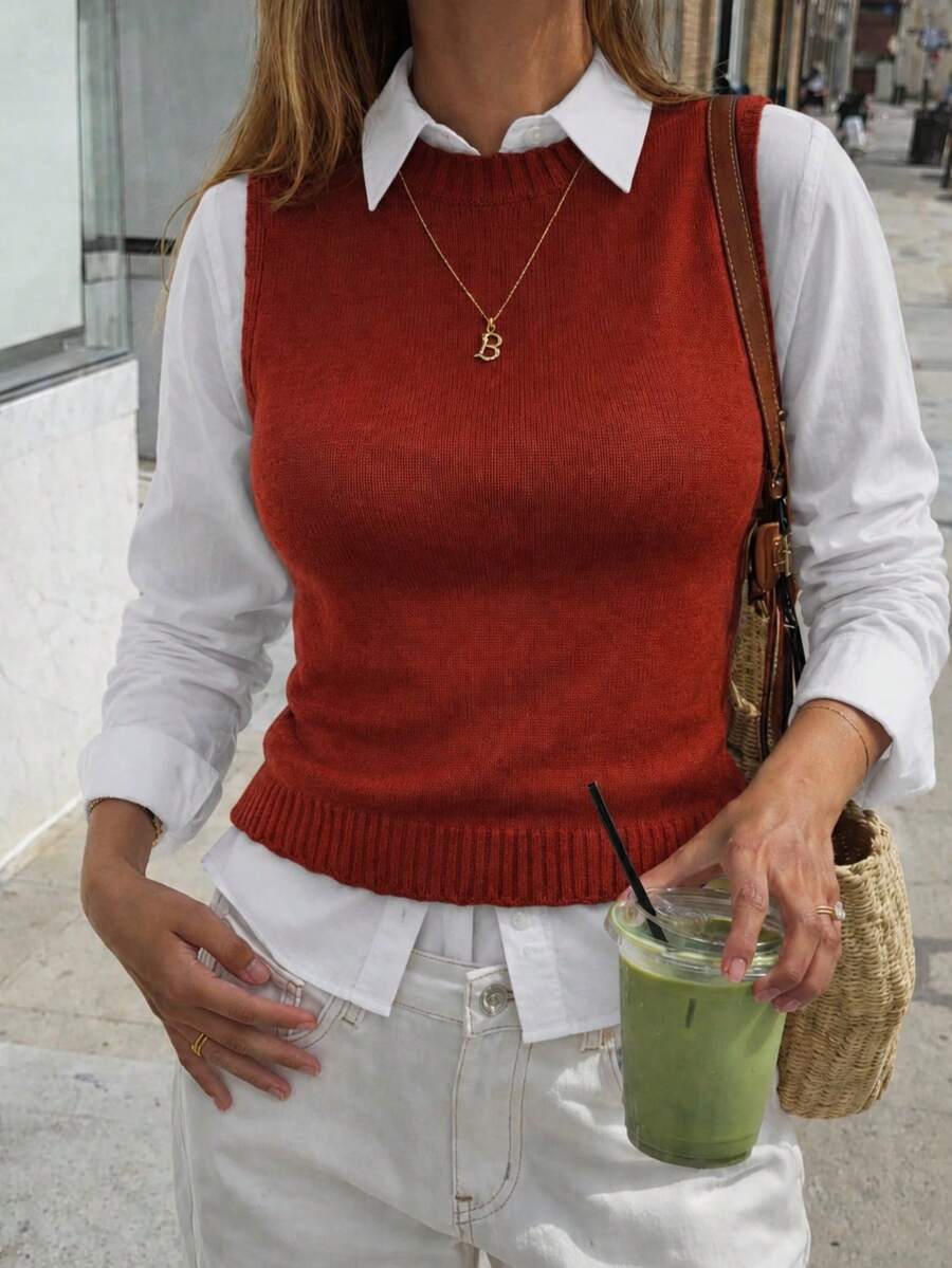 Women's Tank Top Vest, Water Bottle Style, Modal Knit, Winter/Summer Fitted Layering, Basic - 駝色 - 查看 1