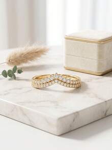 1 pieza Anillo de mujer minimalista en forma de V de cobre tono dorado, adecuado para atuendos diarios, baile de graduación, fiesta, reunión y cita - Dorado - Ver 9