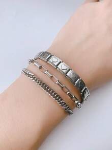 3pcs/Set Bracelets, Elevate Your Daily Outfit Style, Includes 3 Different Style Bracelets, Perfect For Layering Or Wearing Individually - Silver - View 6